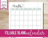 Blank Editable Calendar - Budget Calendar - Blank Planner Printable - INSTANT DOWNLOAD - EDITABLE