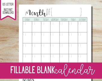 Blank Editable Calendar - Budget Calendar - Blank Planner Printable - INSTANT DOWNLOAD - EDITABLE