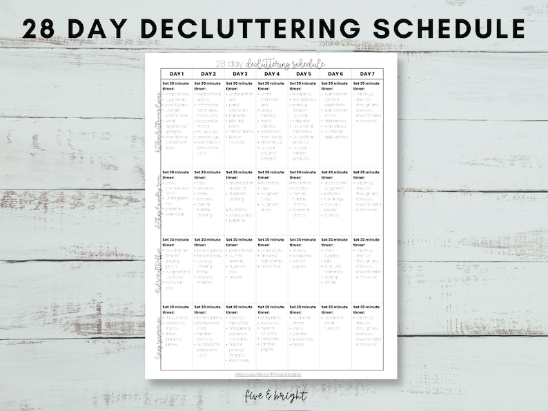 Printable Decluttering Checklist Calendar Home Decluttering Etsy