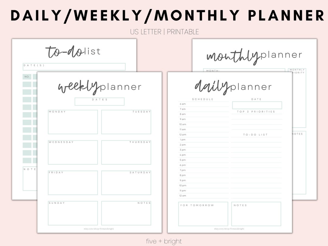 Daily Planner, Weekly Planner, Monthly Planner, Printable Planner ...