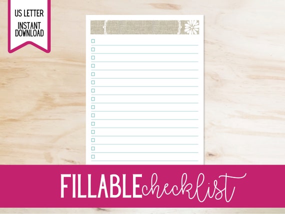 Fillable Checklist To-Do List, printable checklist, cleaning checklist, fillable shopping list, Grocery Checklist, Printable chore list