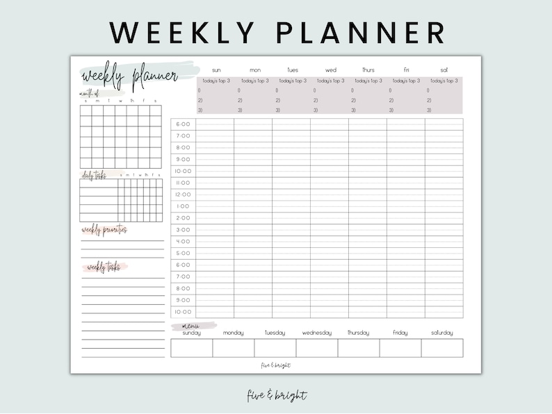 Printable Weekly Planner Hourly Schedule Planner Insert Set Fillable Printable Weekly Planner Hourly Schedule Planner Insert Set Fillable