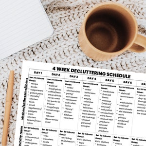 Decluttering Checklist, 4 week Decluttering Schedule, Printable cleaning template, Printable declutter plan - INSTANT DOWNLOAD!!