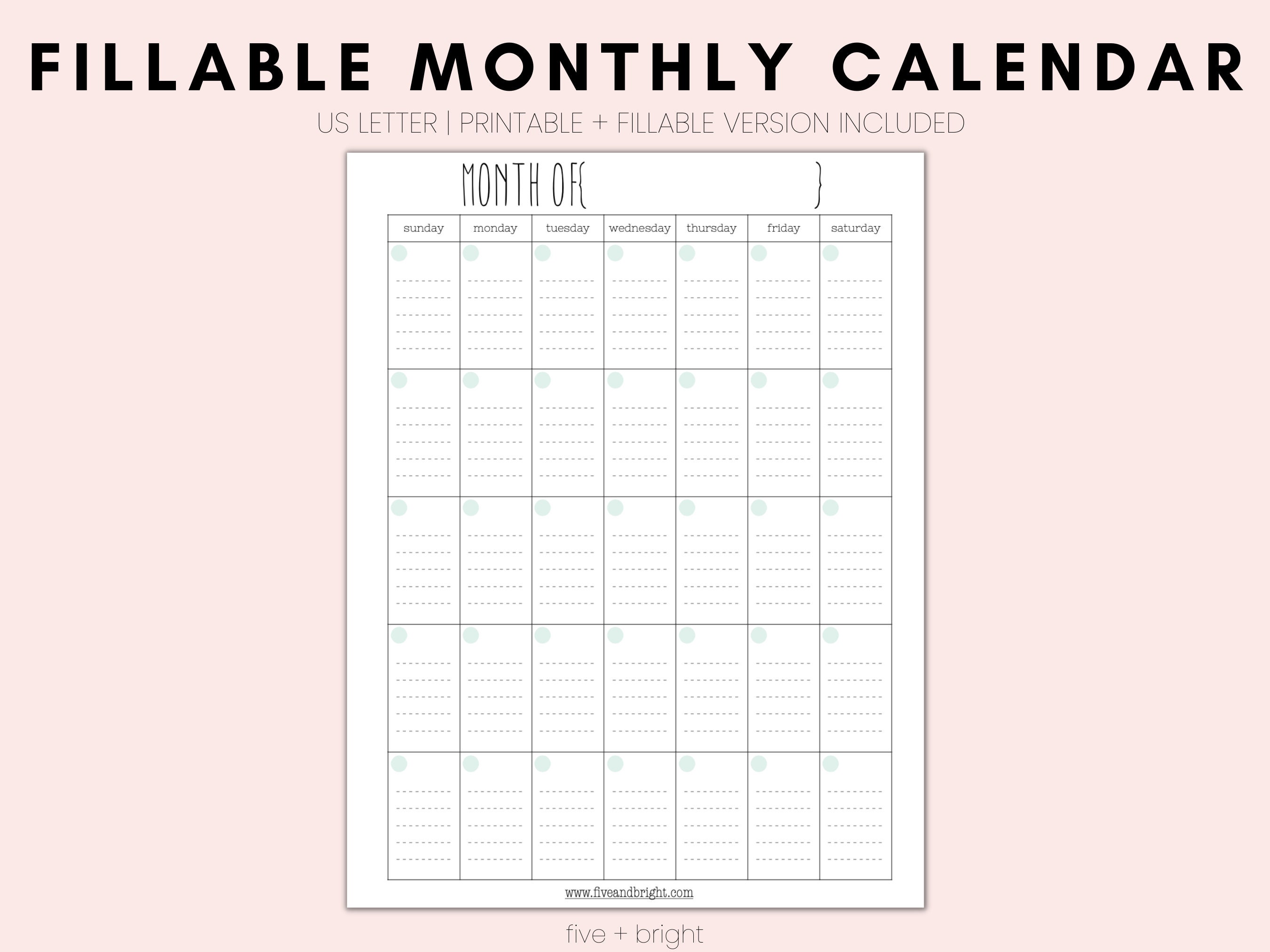Fillable Blank Calendar, Printable Monthly Calendar, Farmhouse Inspired ...