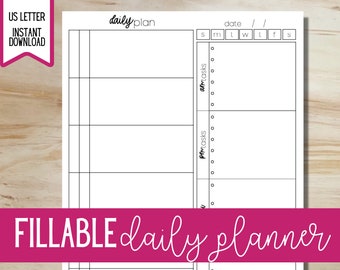 Daily Planner, Block Schedule, Printable Planner, Fillable/Editable Planner, Planner Template, Schedule Printable, Planner Insert, US Letter