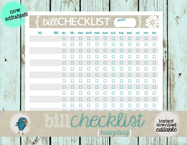 Bill Checklist: Printable Yearly Bill Checklist for Your | Etsy