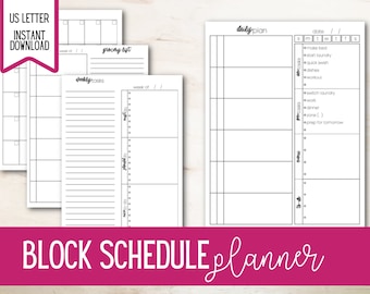 6 Month Undated Planner, Block Schedule, Printable Planner, Weekly planner, Menu planner, task checklist, month calendar