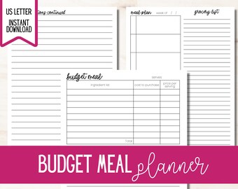 Budget Meal Recipe Planner - Weekly Menu plan - meal planner - Frugal meals