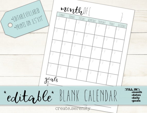 Blank Editable Calendar Budget Calendar Blank Planner | Etsy