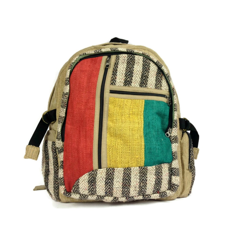Hippie multicolor hemp backpack. Rasta style backpack. Hipster Etsy