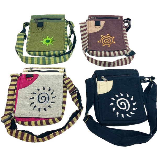 4 Colors Hobo Hemp and Cotton Sling Bag. Small Hippie Purse. Bohemian Purse. Pick Your Color Handmade Handbag