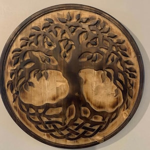 carved wooden celtic tree of life wall hanging -yggdrasil