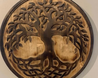 carved wooden celtic tree of life wall hanging -yggdrasil