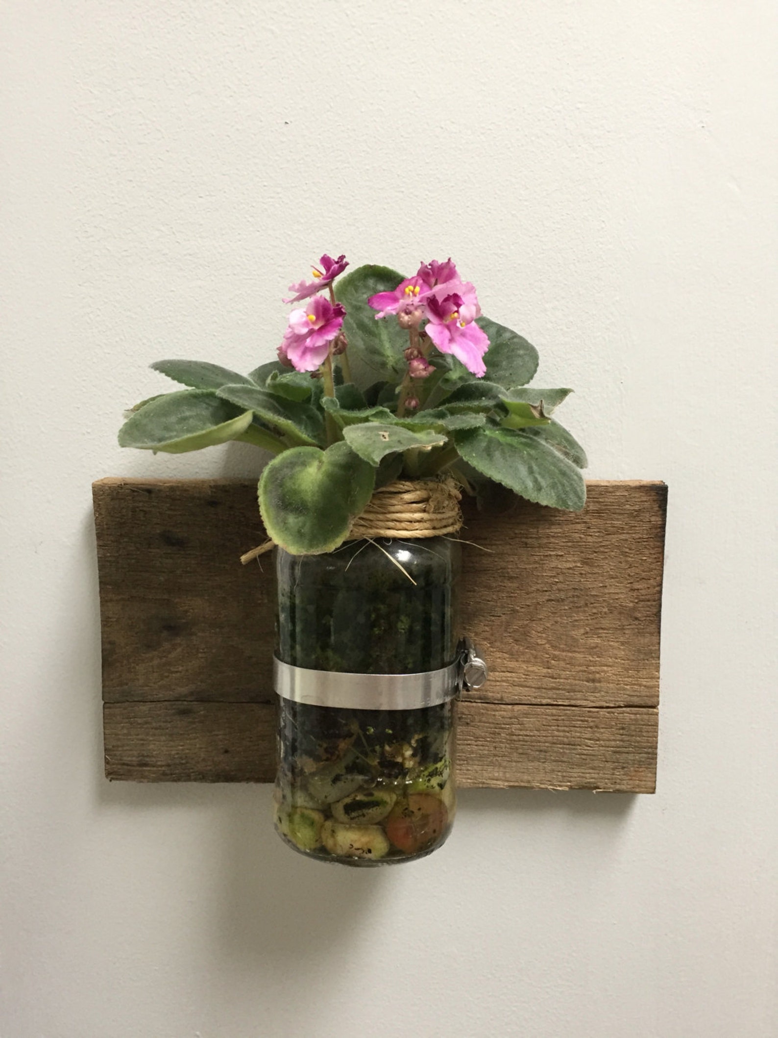 Mason jar wall planter / office organizer rustic reclaimed Etsy