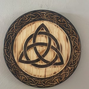 18” carved wooden Celtic trinity knot triquetra wall hanging