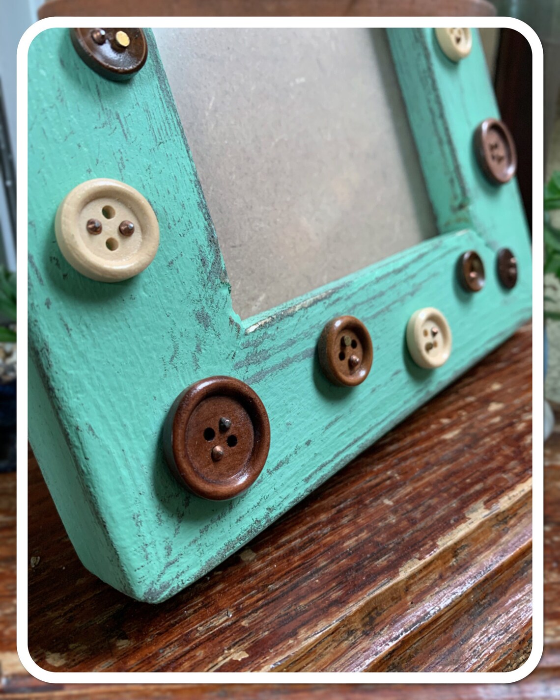 Handmade Picture Frame Buttons on Vintage Blue Etsy