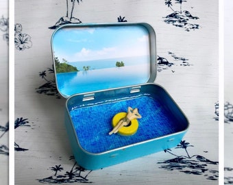 Poolside on the Small side - Handmade Diorama in a Tin [Pocket Size Scenario #20]