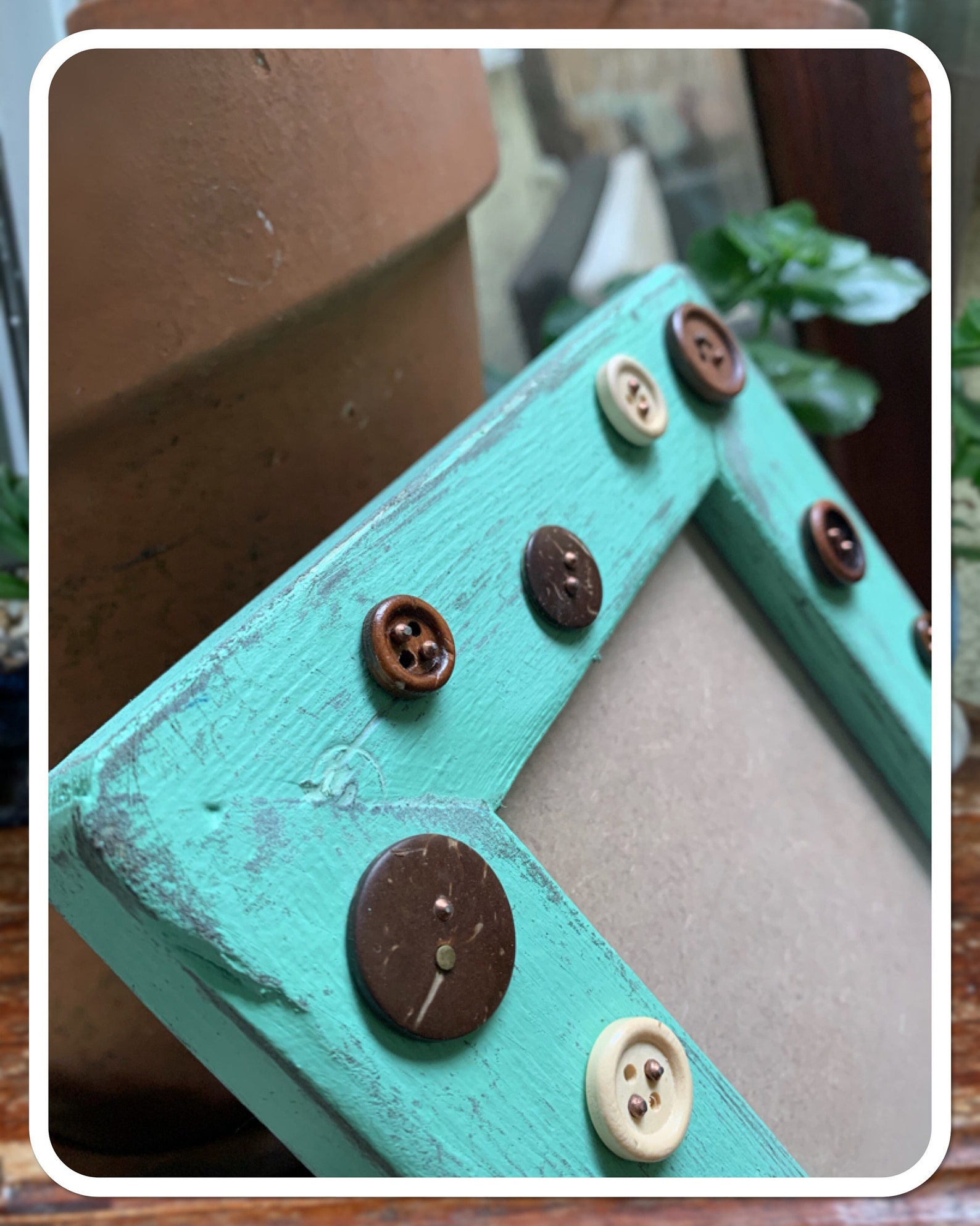 Handmade Picture Frame Buttons on Vintage Blue Etsy