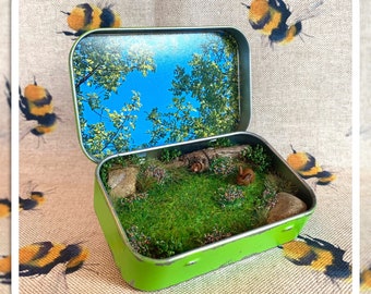 Bunny in the Grass  - Handmade Diorama in a Tin [Pocket Size Wilderness #36]