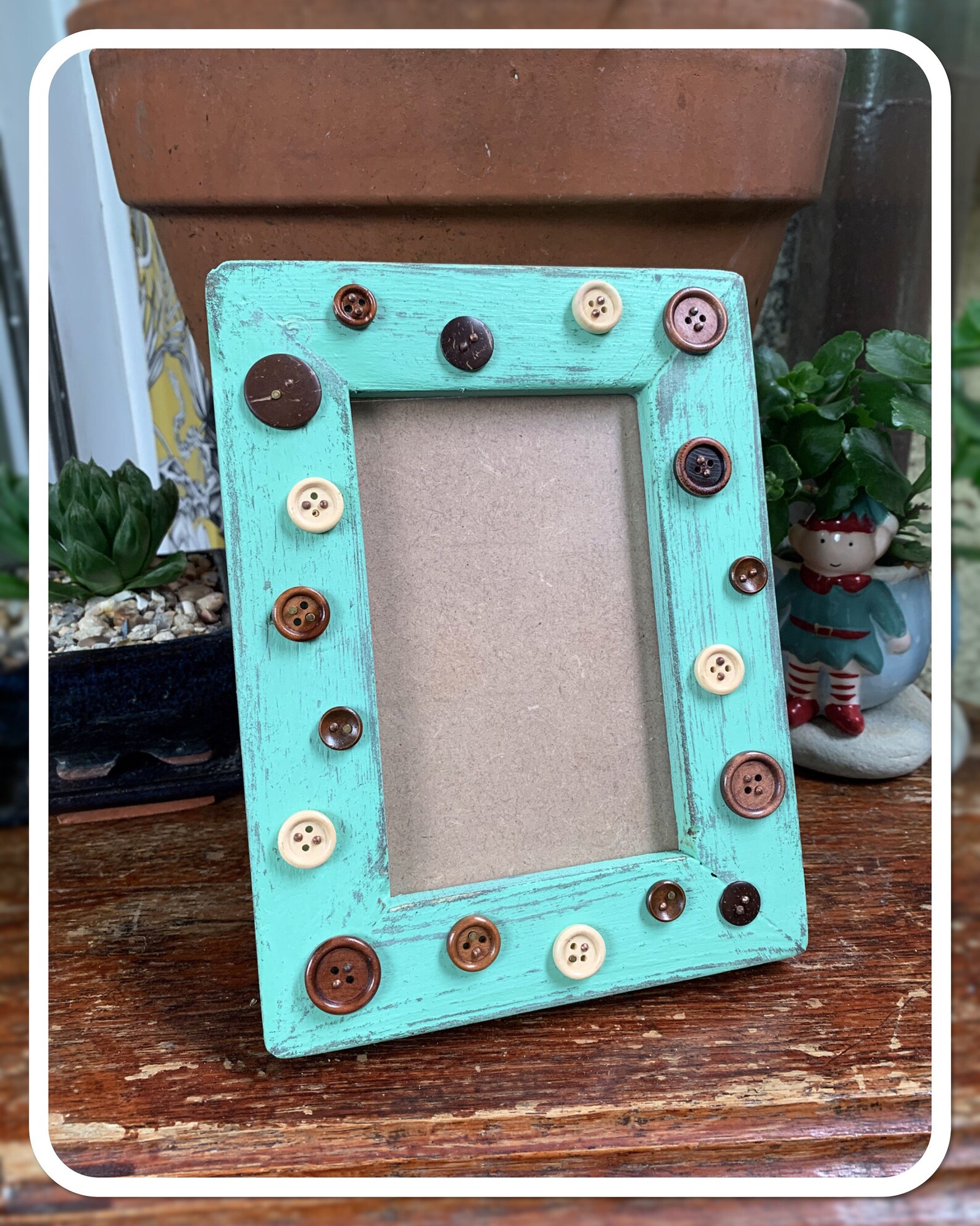Handmade Picture Frame Buttons on Vintage Blue Etsy