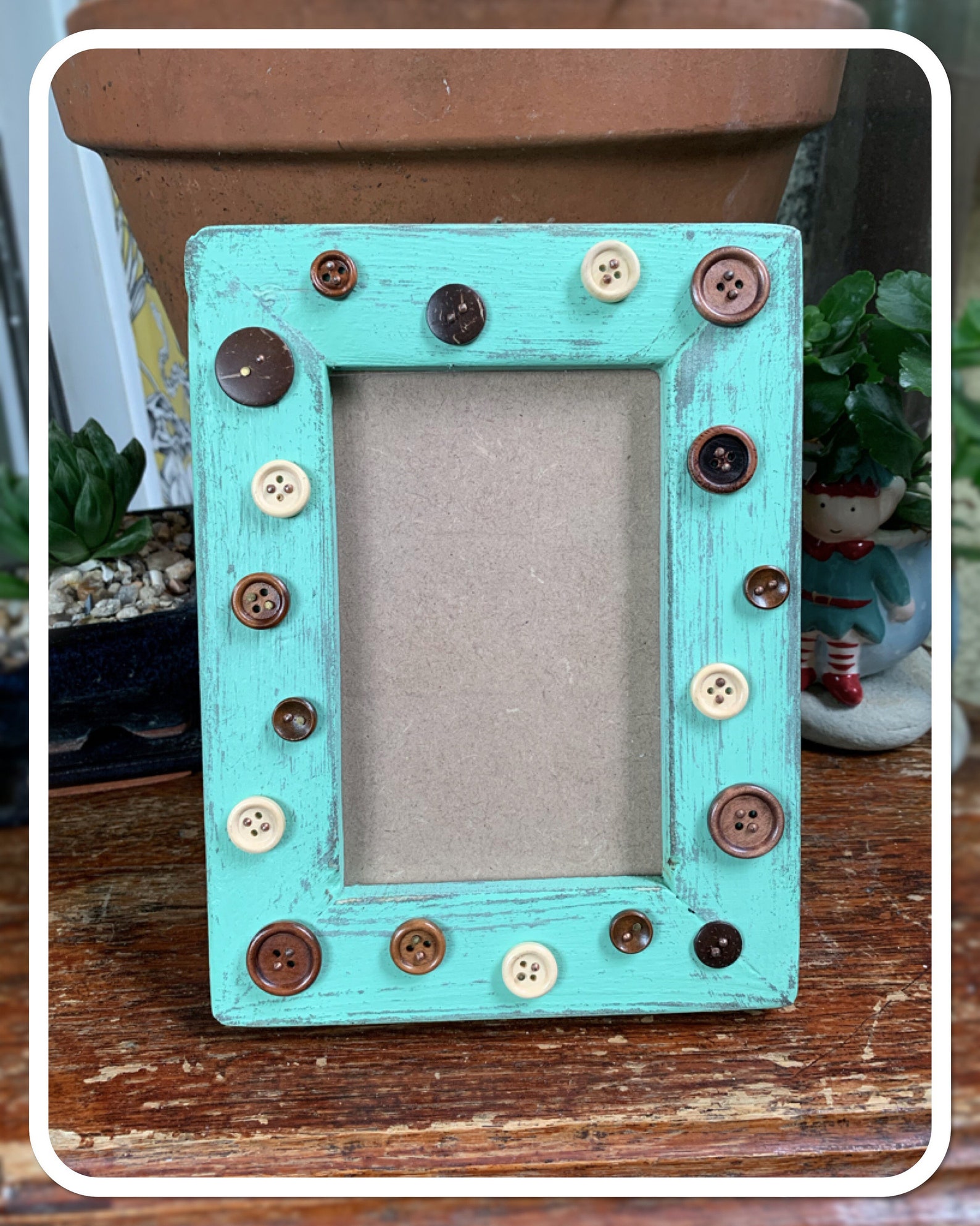 Handmade Picture Frame Buttons on Vintage Blue Etsy