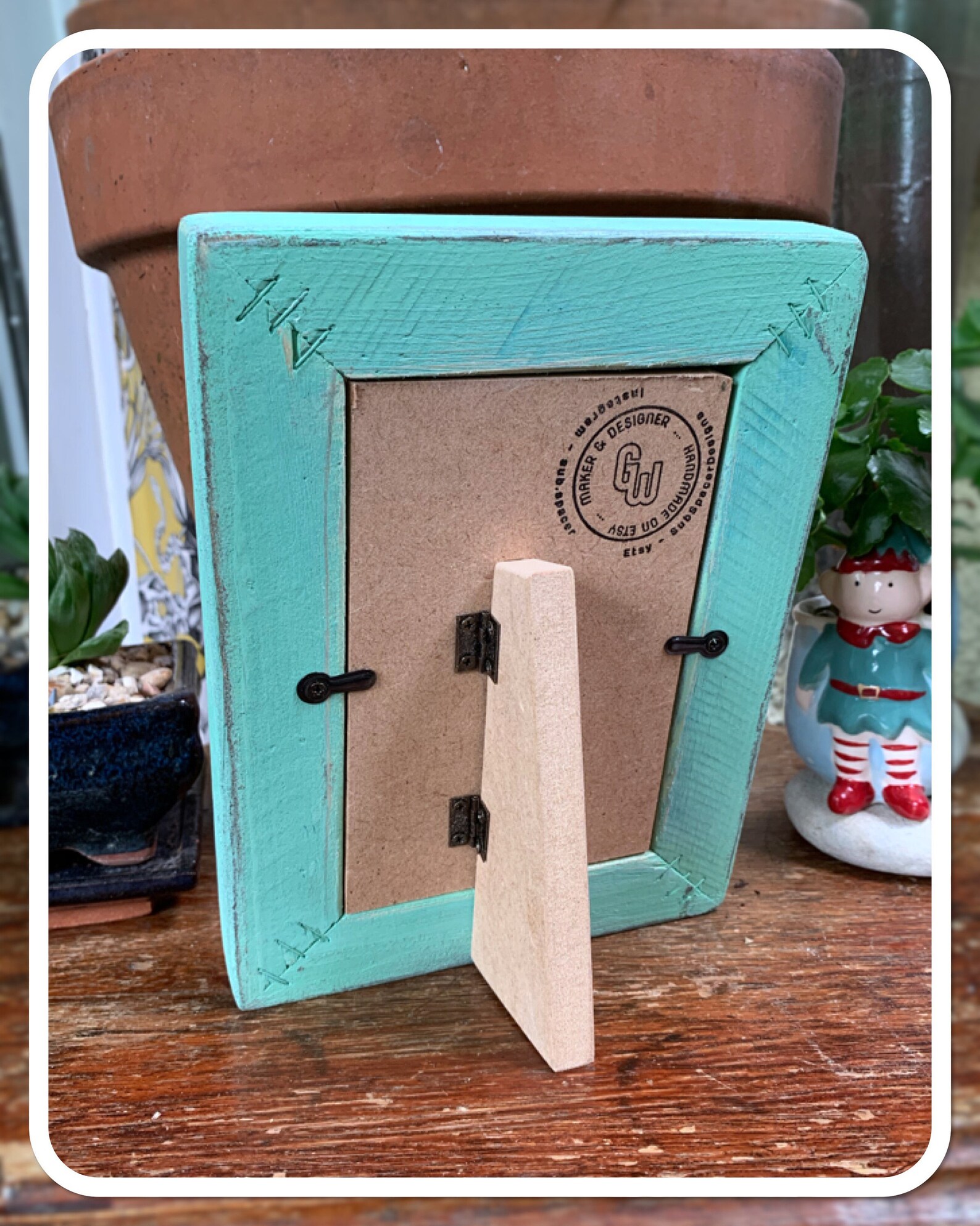 Handmade Picture Frame Buttons on Vintage Blue Etsy