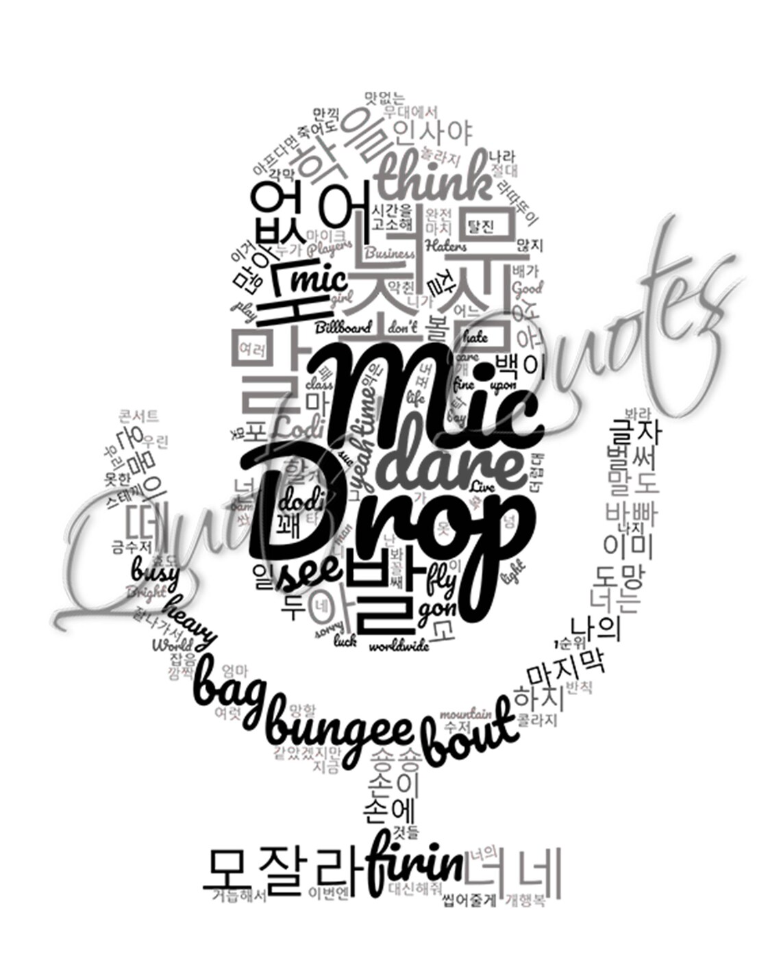 BTS Mic Drop Word Cloud Lyrics Word Art Picture Digital Etsy