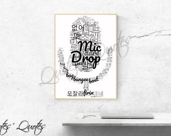 BTS Mic drop, Word Cloud, lyrics, WordArt, foto, digitale kunst, KPOP, Wall Decor, kunst aan de muur, collectible, poster