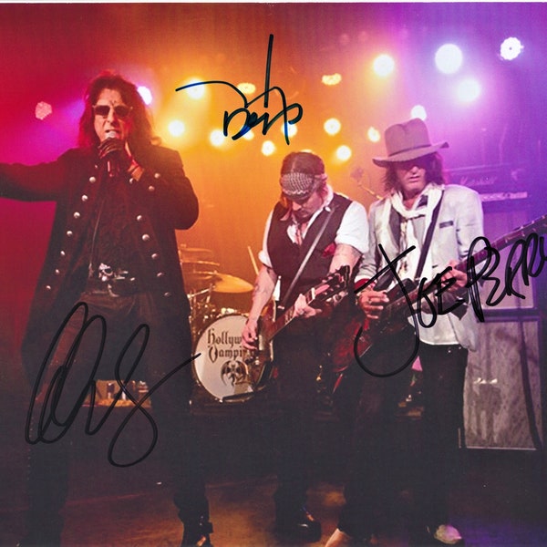 Johnny Depp, Joe Perry And Alice Cooper Original Hand Signed Autographed Photo (Hollywood Vampires Band)