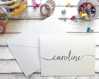Personalized White Stationery - Set of 10 - Custom, Your Name Stationery, Notecards, Personalize, Swash Font, Stationary, Stationery Set