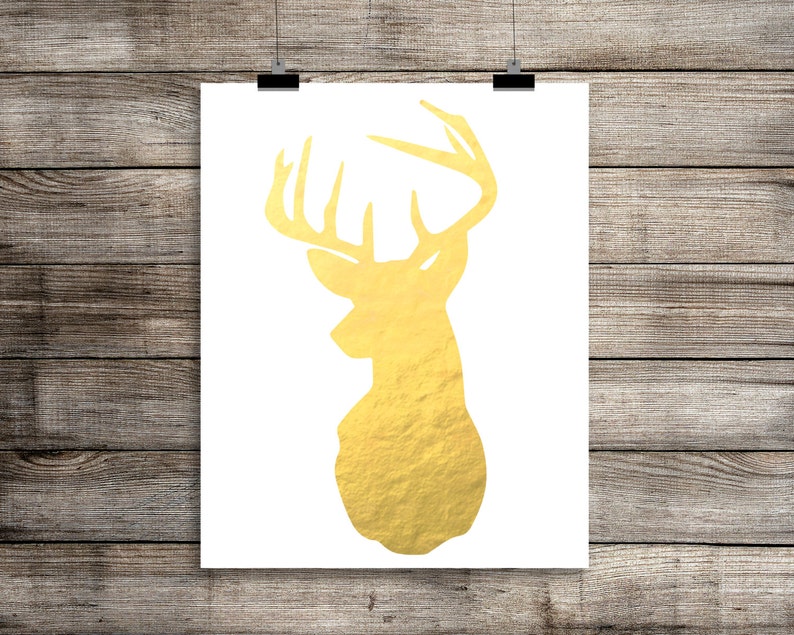 Deer Head Gold Foil Print Stag Art Poster Faux Gold Wall Etsy