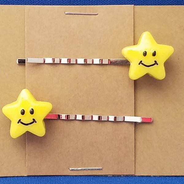 Sale SMILEY STAR Bobby PIn Hair Clip Accessory - Set of 2 Handmade