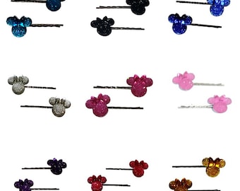 MOUSE GIRL JEWEL Head Bobby PIn Hair Clips - Handmade Set of 2 - You Choose Color