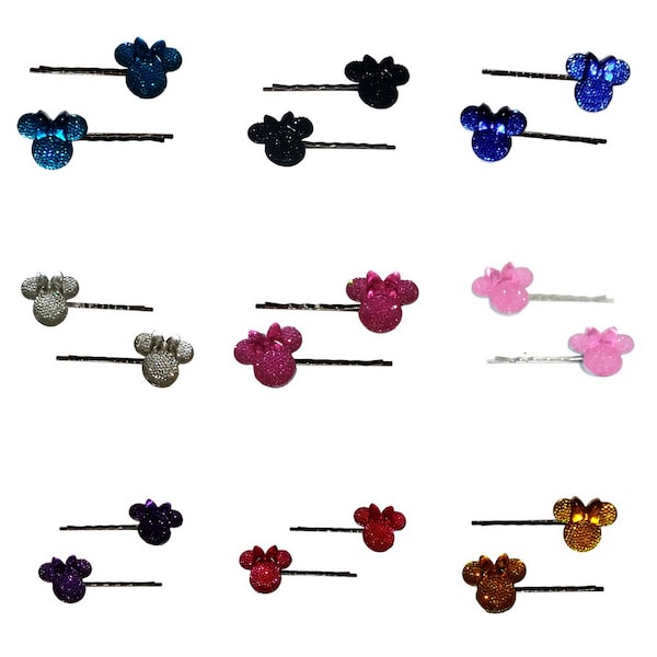 MOUSE GIRL JEWEL Head Bobby PIn Hair Clips - Handmade Set of 2 - You Choose Color