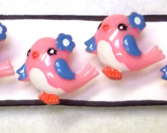 Sale SPRING BIRD PINK Push Pin Set - 6pc Handmade Decorative Bulletin Board Memo Home Office Decor