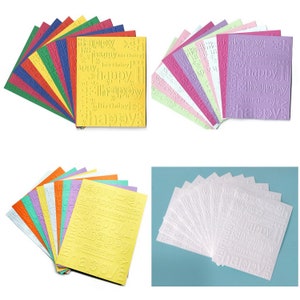 10 HAPPY BIRTHDAY WORDS Embossed A2 Card Fronts - You Pick Colors - Scrapbook Paper Craft