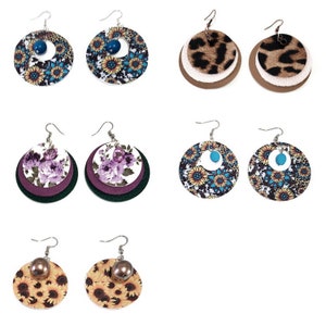 Faux Leather CIRCLE Earrings Jewelry Set - Handmade USA - You Choose Design