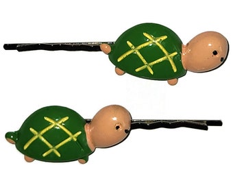 TURTLE Animal Bobby PIn Hair Clip Accessory - Set of 2 Handmade