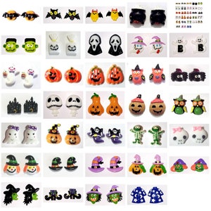 May include: A set of 40 pairs of Halloween-themed resin cabochons. The cabochons feature various designs, including pumpkins, ghosts, bats, witches, owls, skeletons, and more. The cabochons are perfect for crafting projects, such as jewelry making, scrapbooking, and card making.
