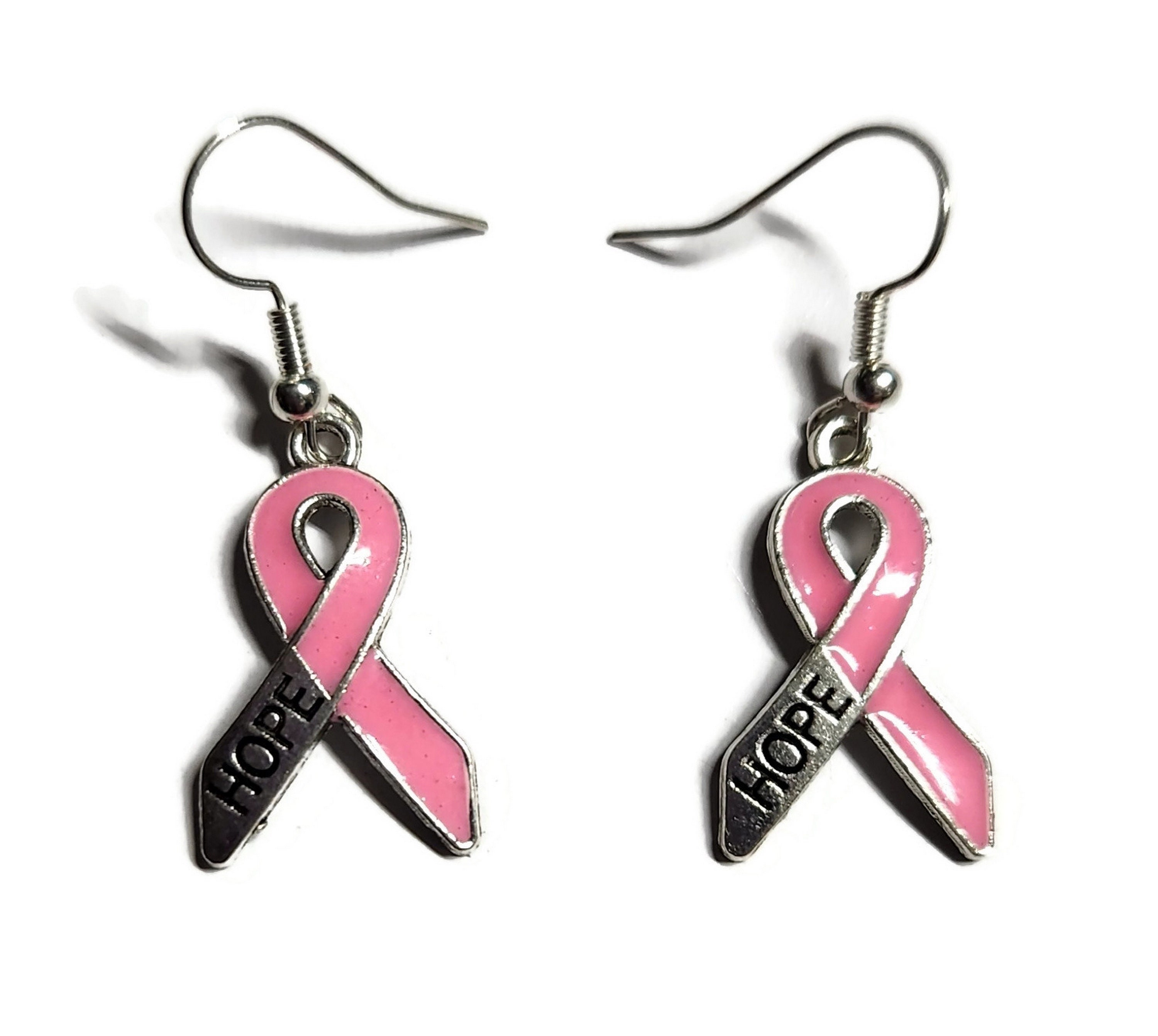 Breast Cancer Awareness Pink Ribbon Earrings For Sale