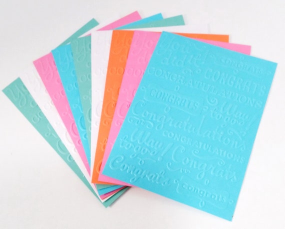 10 CONGRATS WORD EXPLOSION Embossed A2 Card Fronts Recollections