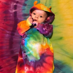 Hooded Fleece Infant Baby Bunting Gown with Ears Custom Tie Dye (You choose colors and tie dye style)