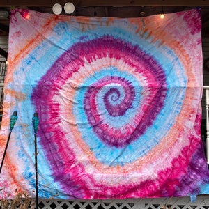 Tapestry Wall Hanging Ice Dyed Spiral Queen Size Handmade Tie Dye DYED and READY to SHIP