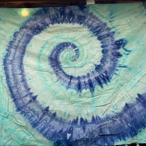 Tapestry Wall Hanging Ice Dyed Blues Spiral Twin Size Handmade Tie Dye DYED and READY to SHIP