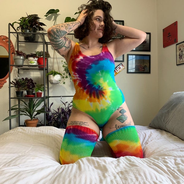 Bodysuit and Thigh High Combo Custom Tie Dye Adult XS to 3X (You choose colors and tie dye style)