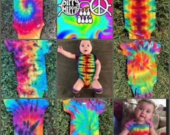 Baby Infant Bodysuit Rainbow Handmade Tie Dye (Several Styles Available) Newborn to 18 Months DYED and READY to SHIP
