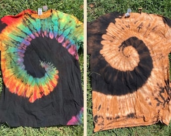 Reverse Dye & Rainbow Reverse Dyed 1/2 Spiral Adult Shirts Adult Small to 2X Handmade Dyed and READY to Ship