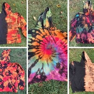 Reverse Dyed and Rainbow Reverse Dyed Pullover Hoodies Size Adult Small, Large, 2X, and 3X Handmade Dyed and Ready to Ship