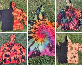 Reverse Dyed and Rainbow Reverse Dyed Pullover Hoodies Size Adult Small, Large, 2X, and 3X Handmade Dyed and Ready to Ship