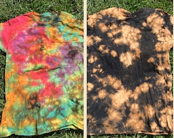 Reverse Dye & Rainbow Reverse Dyed Scrunch Adult Shirts Adult Large and 3X Handmade Dyed and READY to Ship